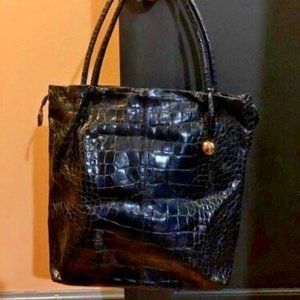 Furla Navy Blue Leather Tote Handbag